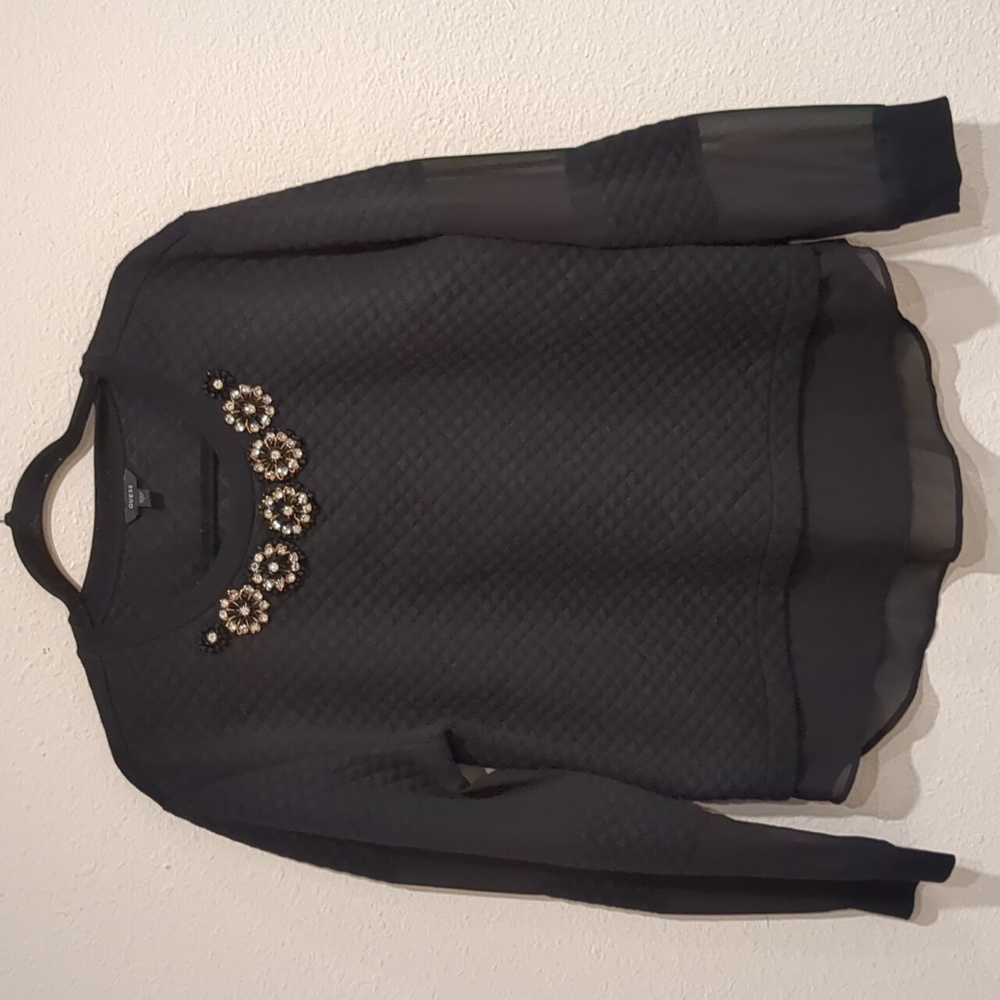 Guess Black Long Sleeve Embellished Blouse Sweater Size Large
